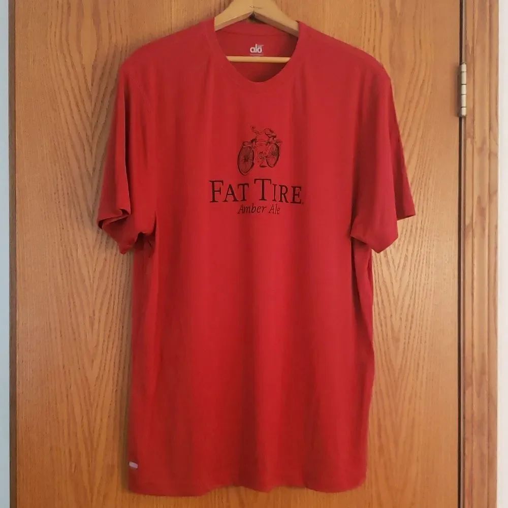 NWOT Alo CoolFit Fat Tire Amber Ale 20th Anniversary Shirt New Belgium Brewing